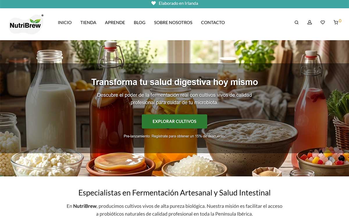 NutriBrew España homepage — tienda online de fermentación diseñada y desarrollada por Agencia Web Costa Blanca